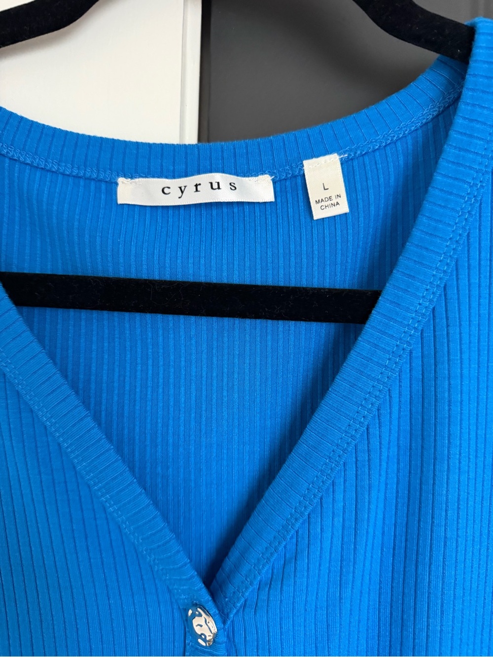 Cyrus Bright Blue Ribbed Button-Front Top - Picture 3 of 4